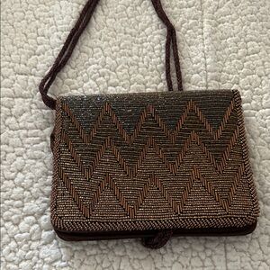 Magid Brown hand made vintage Beaded Zigzag Crossbody Bag